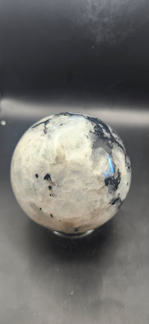 Rainbow moonstone sphere! 81.7mm, 3.21 inches, 1.13 pounds
