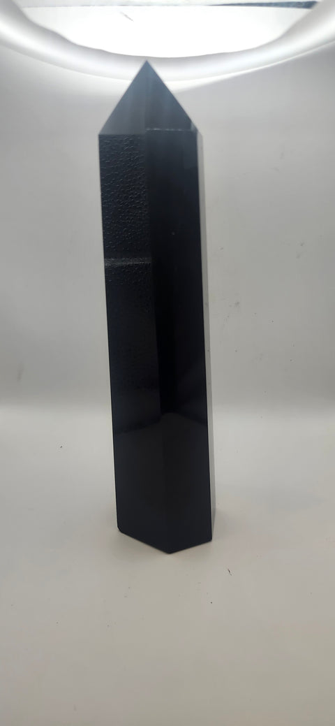 Black agate tower, 1.6 pounds, 8.5 inches tall