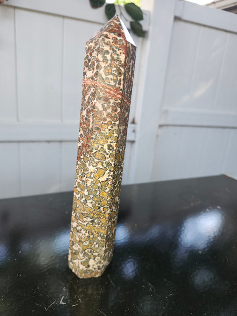 Leopard skin jasper tower! 1.1 pounds, 8.5 inches tall