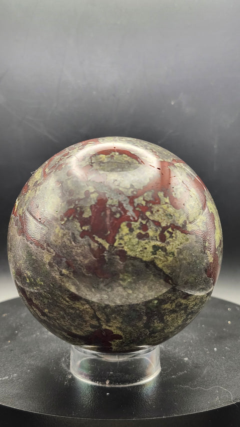 Dragon bloodstone sphere 73.2mm, 2.87 inches, 1.5 pounds