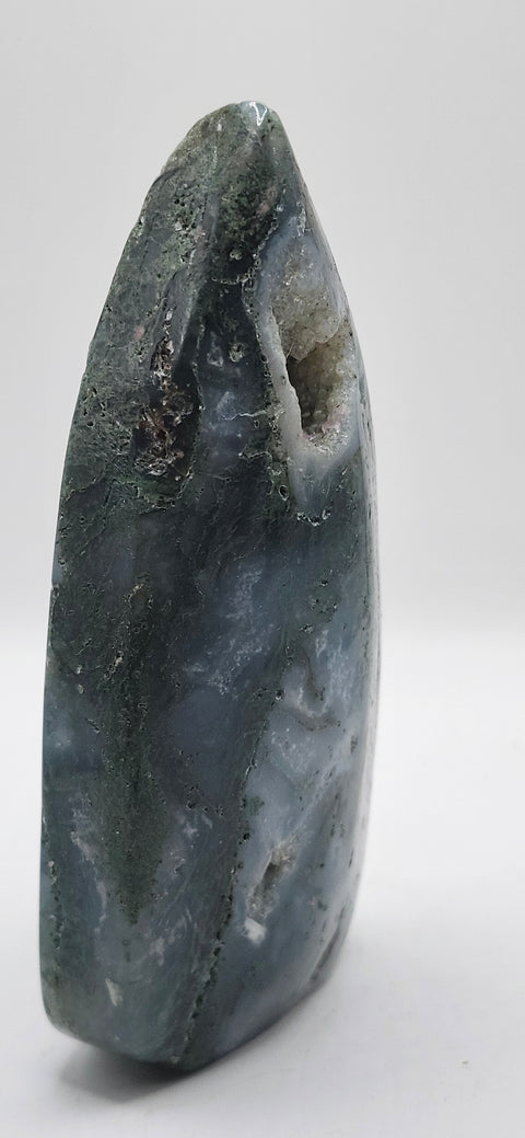 Druzy Moss agate tear tower! 5.5 inches 8.5 ounces
