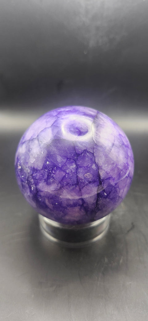 Purple crackle quartz sphere. 64.5mm, 2.53 inches, 13.2 ounces! Uv