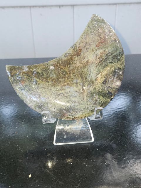 Moss agate moon! 4.59 inches, 12 ounces