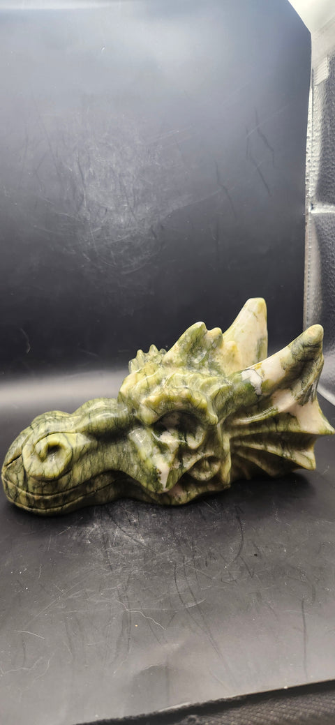 Serpentine dragon skull! 1.12 pounds, 4.5 inch head, 6.5 nose to horn