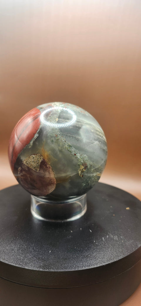 African bloodstone sphere! 73.5mm, 2.89 inches 1.4 pounds