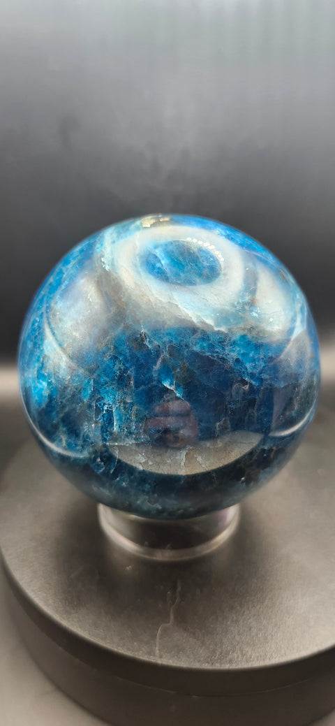 Blue apatite sphere, 80.6mm, 3.17 inches, 1.15 pounds