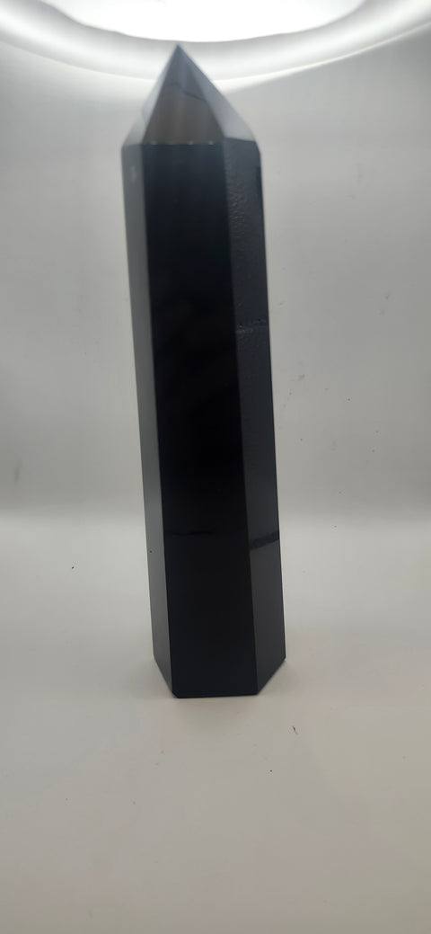 Black agate tower, 1.6 pounds, 8.5 inches tall