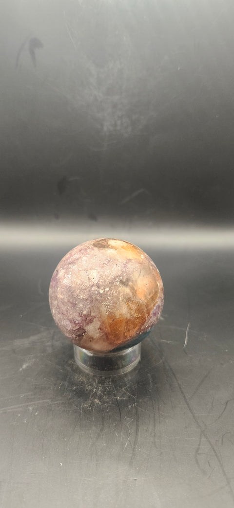 Blue apatite, lepidolite, Sunstone sphere. 49.9mm, 1.96 inches 5.3 ounces