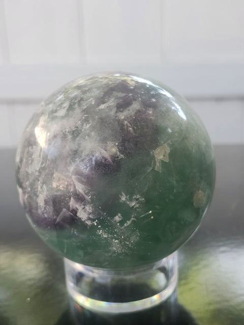 Snowflake florite sphere! 72mm, 2.85 inches, 1.7 pounds