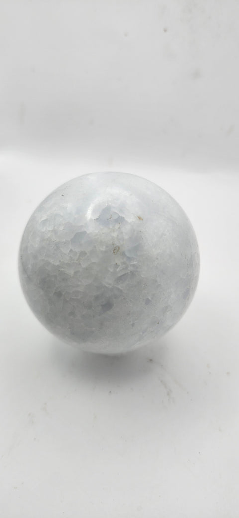 Blue calcite sphere! 9.2 ounces, 55.9mm, 2.2 inches