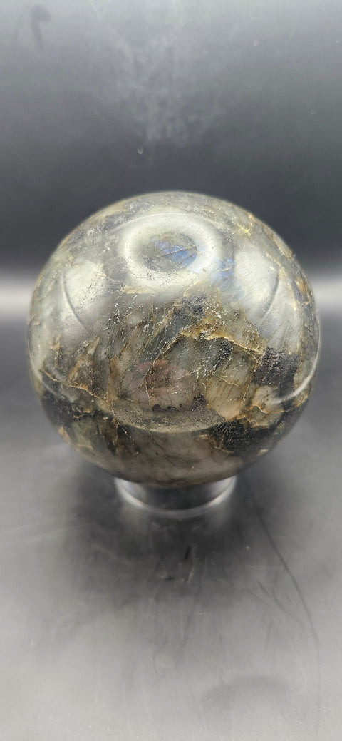 Large labradorite sphere. 88.5mm, 3.48 inches, 2.4 pounds!