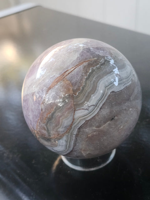 Amethyst lace agate sphere! 83mm, 3.27 inches, 1.13 pounds