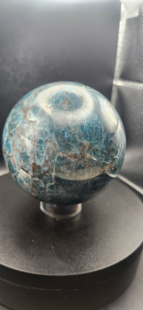 Blue apatite sphere! 82.2mm, 3.23 inches, 2.1 pounds!
