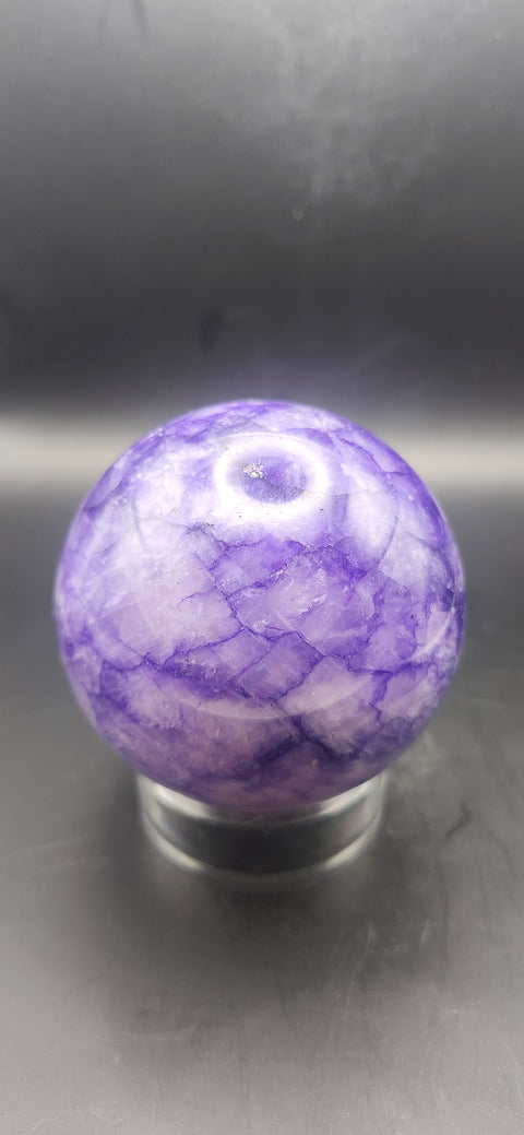 Purple crackle quartz sphere. 64.5mm, 2.53 inches, 13.2 ounces! Uv
