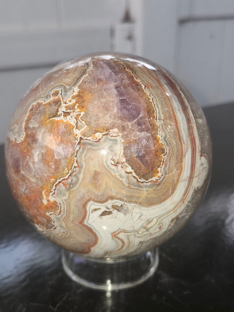 Amethyst lace agate sphere! 1.15 pounds, 85mm, 3.3 inches
