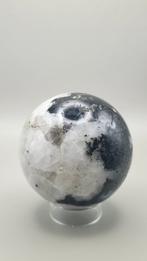 Rainbow moonstone sphere 65.2 mm, 2.56 inches, 13.4 ounces