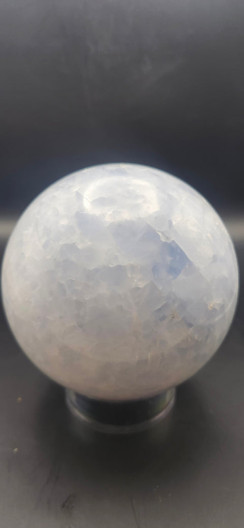 Blue calcite sphere. 80.4mm, 3.16 inches, 1.11 pounds