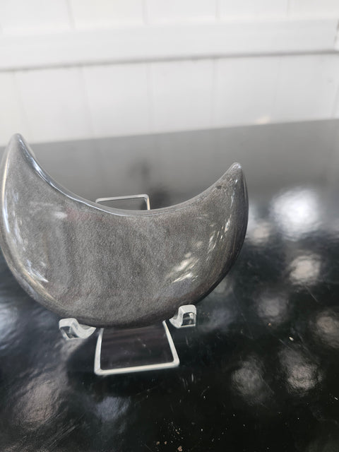 Silver obsidian moon! 4.7 ounces, 3.4 inches long, 1.5 wide