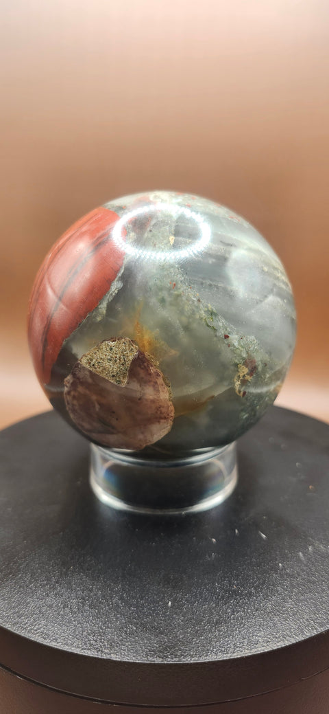 African bloodstone sphere! 73.5mm, 2.89 inches 1.4 pounds