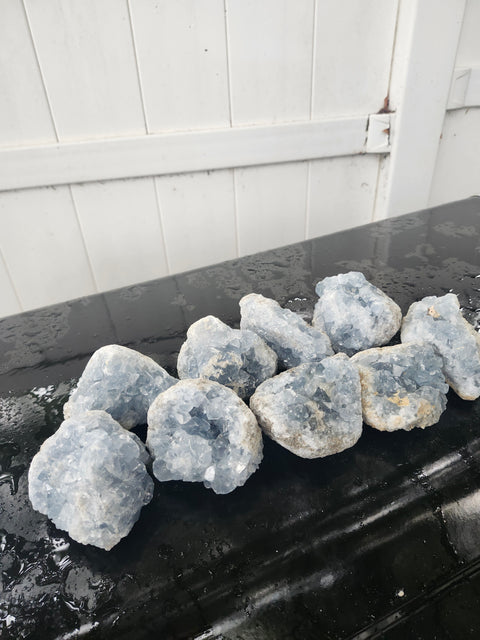 Blue calcite geode, clusters!! 6 too 8 ounces