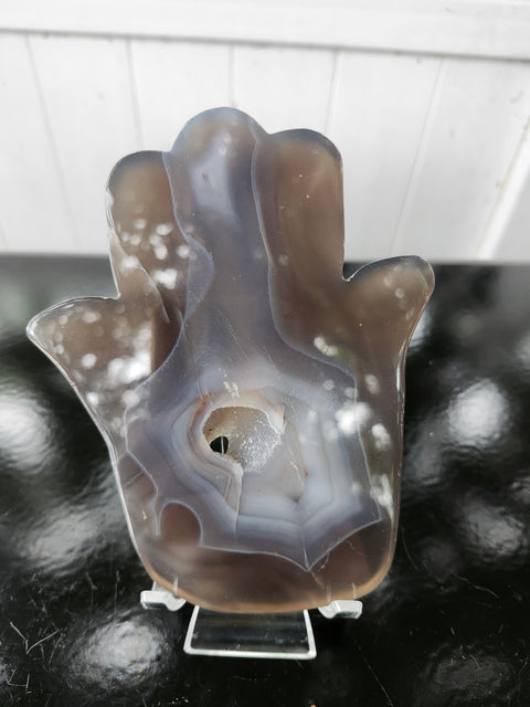 Druzy agate Hamsa hand carving! 11 ounces, 5.5 inches