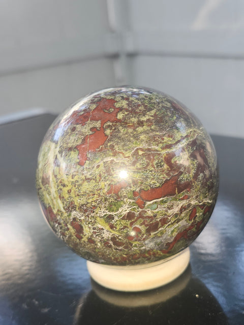 Dragon bloodstone sphere! 72mm, 2.8 inches, 1.5 pounds