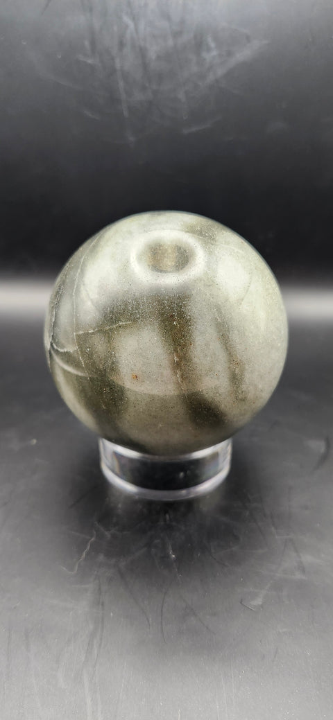 Green,gray aventurine sphere, 72.3mm, 2.84 inches, 1.2 pounds. Sparkles!!