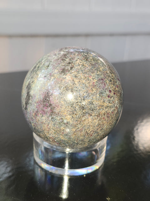13 ounce ruby in kyanite sphere!! Uv reactive, 58 mm,2.3 inches
