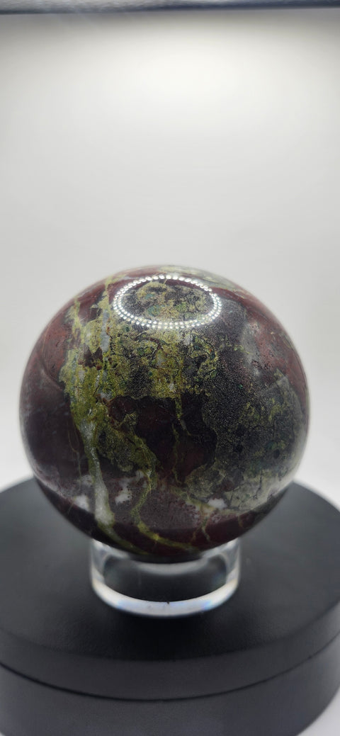 Dragon bloodstone sphere! 79.8mm, 3.14 inches, 1.11 pounds