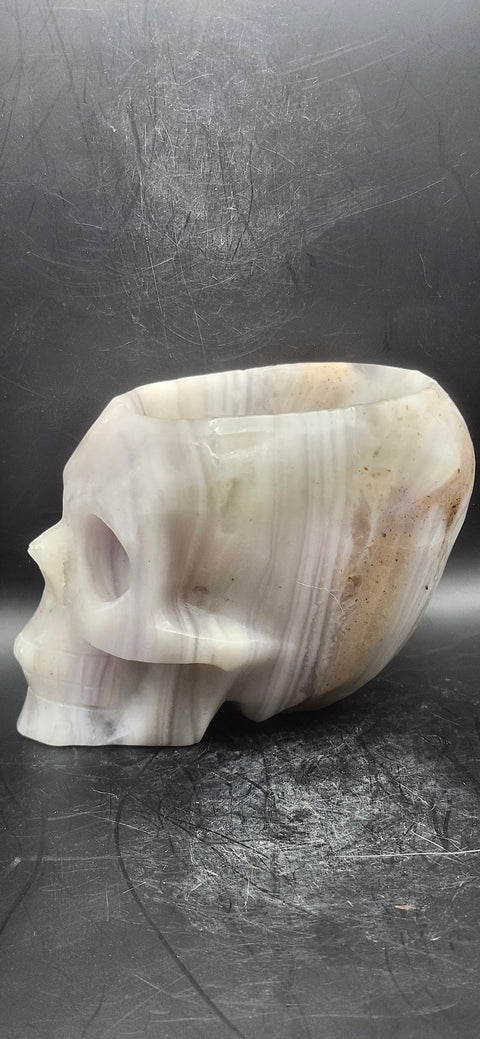Striped calcite skull offering bowl! 2.13 pounds, 5 inches long 4 inches wide