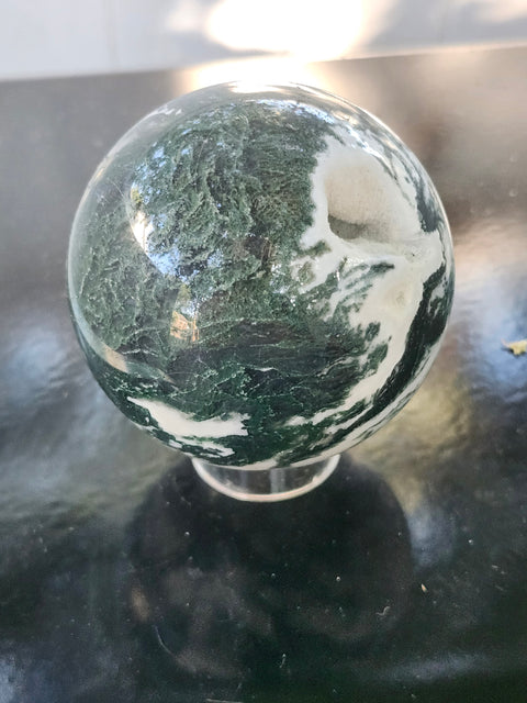 Moss agate sphere! 71mm, 2.8 inches, 1.1 pounds