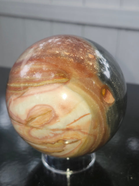 Large polychrome jasper sphere! 90mm, 3.56 inches, 2.4 pounds