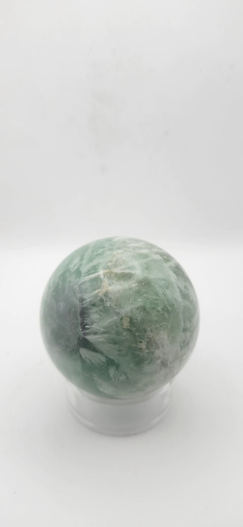 Snowflake florite sphere. 59.6mm, 2.34 inches, 12.4 ounces