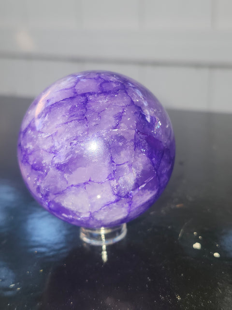 Purple crackle quartz sphere! 7.4 ounces, 53mm, 2.1 inches
