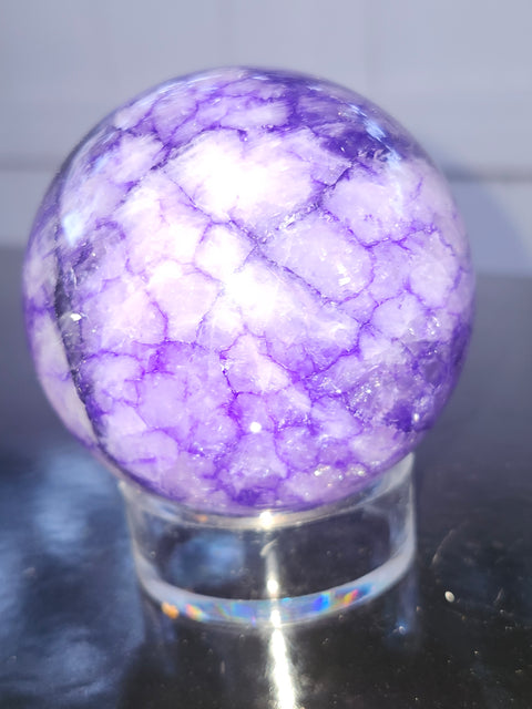 Purple crackle quartz sphere! 64mm, 2.5 inches, 13.6 ounces