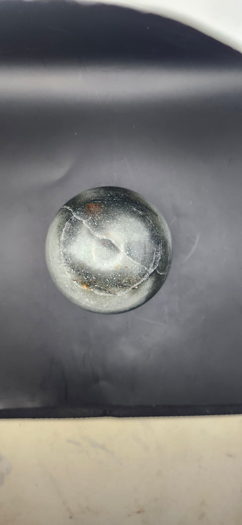 Green,gray aventurine sphere, 72.3mm, 2.84 inches, 1.2 pounds. Sparkles!!