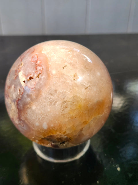 Druzy flower agate sphere! 74mm, 2.9 inches, 1.3 pounds