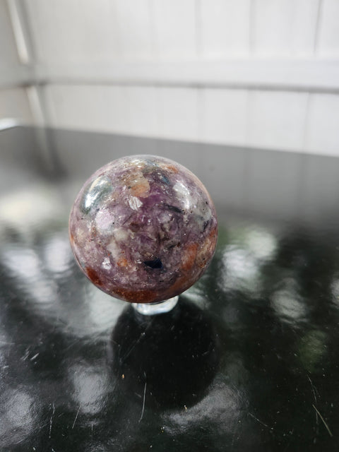 4 to 5 ounce Blue apatite, lepidolite, Sunstone sphere 56.2 mm, 2.21 inches