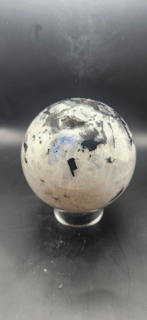 Rainbow moonstone sphere! 87.8mm, 3.45 inches, 2.2 pounds