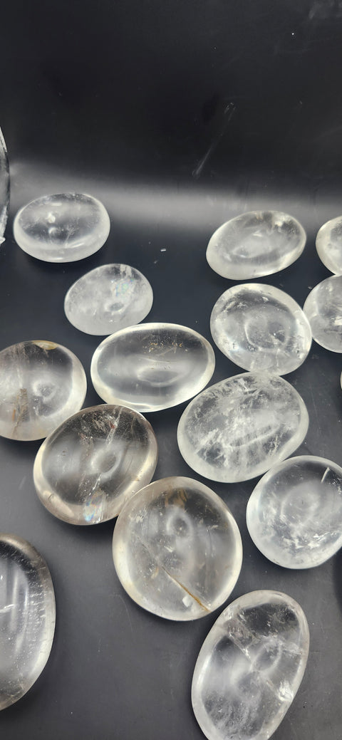 Clear quartz palm stones set of 2, 1 to 2 ounces!