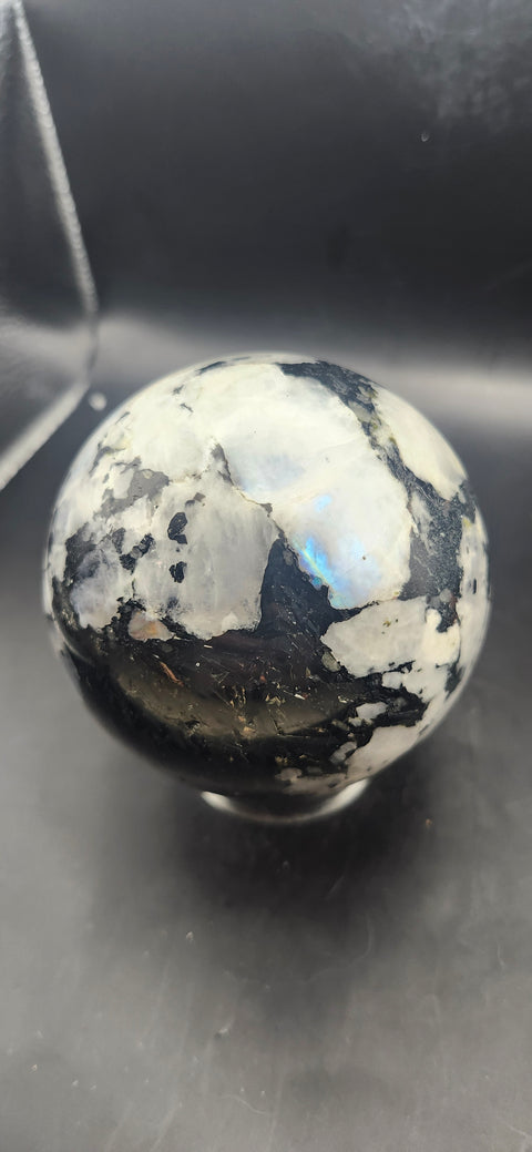 Rainbow moonstone sphere! 81.7mm, 3.21 inches, 1.13 pounds