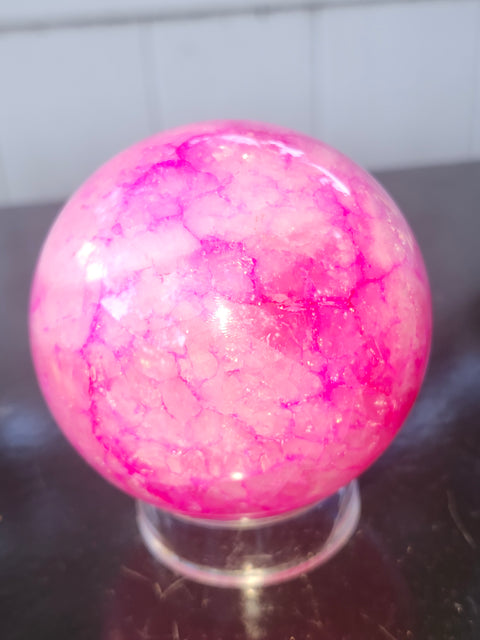 Pink crackle quartz sphere! 71mm, 2.8 inches, 1.2 pounds