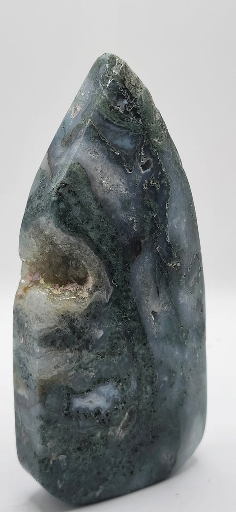 Druzy Moss agate tear tower! 5.5 inches 8.5 ounces