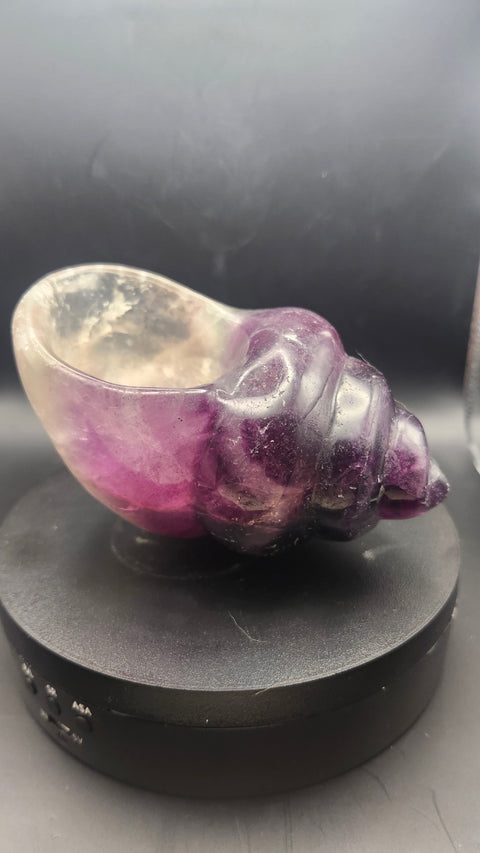 Florite conch shell offering bowl. 1.12 pounds, 4.6 inches long by 3.1 inches wide