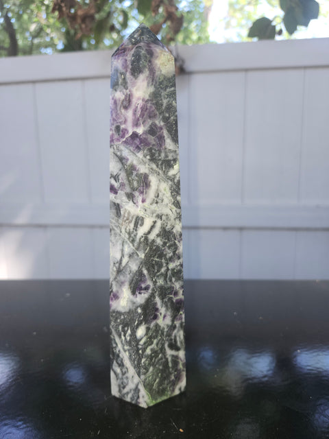 Opalized fluorite tower! 1.8 pounds, 8 inches tall