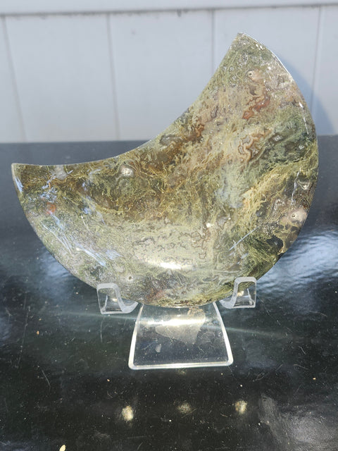 Moss agate moon! 4.59 inches, 12 ounces