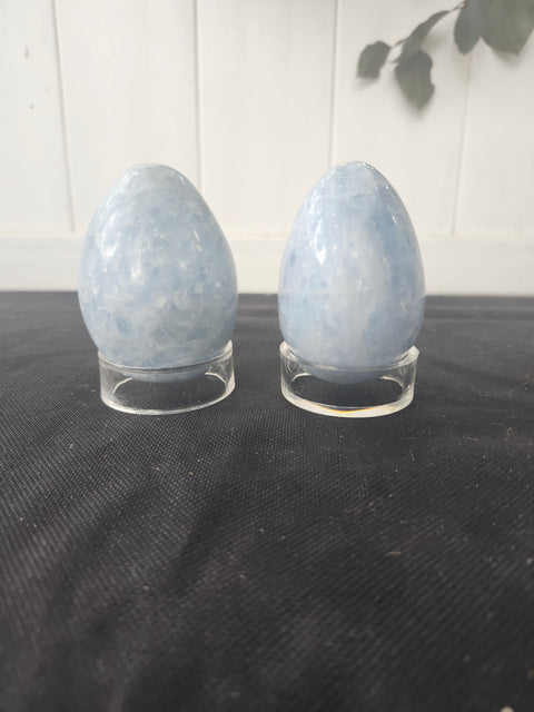 Blue calcite egg, 7 ounces, 3 inches tall