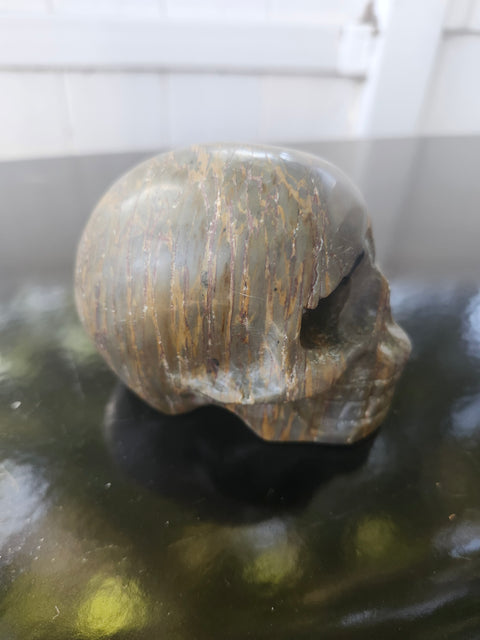 Green jasper skull, 1.4 pounds, 4 inches long, 3 inches tall, 3 inches wide