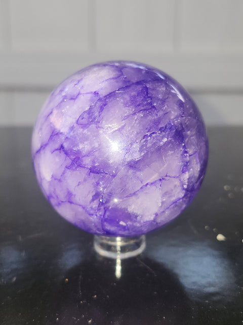 Purple crackle quartz sphere! 7.4 ounces, 53mm, 2.1 inches