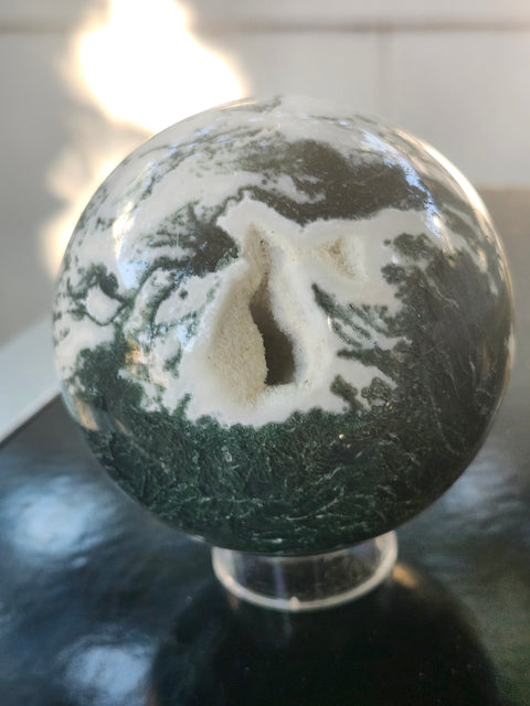 Moss agate sphere! 71mm, 2.8 inches, 1.1 pounds